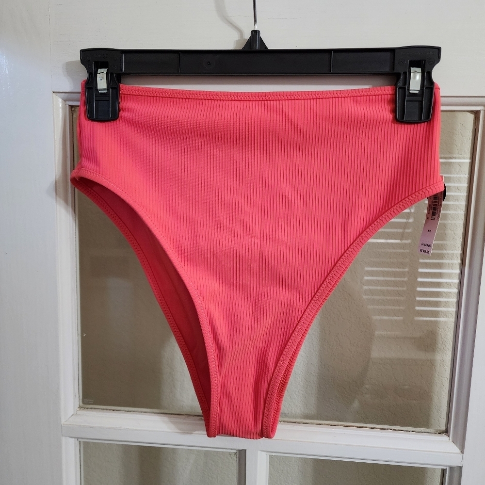 NWT Victoria’s Secret Swim High Waist Cheeky Bikini Bottom Ribbed Pink Small